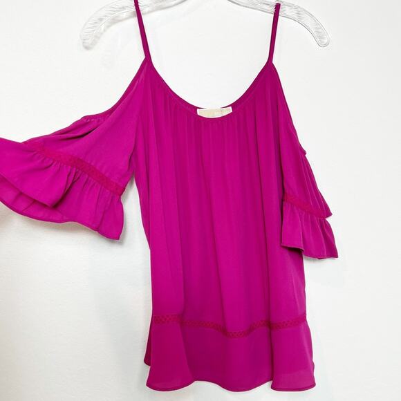 MICHAEL MICHAEL KORS SILKY COLD SHOULDER PINK LIGHT WEIGHT WOMEN BLOUSE SMALL - Picture 3 of 8